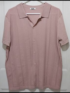 Men's Large Pink Coofandy Casual Collard Short Sleeve Button Down